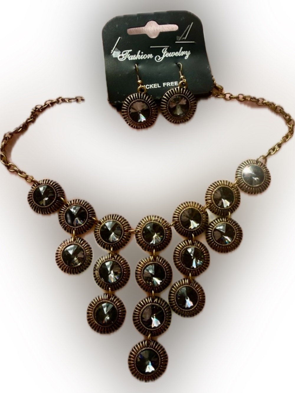 Fashion Jewelry Gold-Tone Necklace with Black Faceted Stones